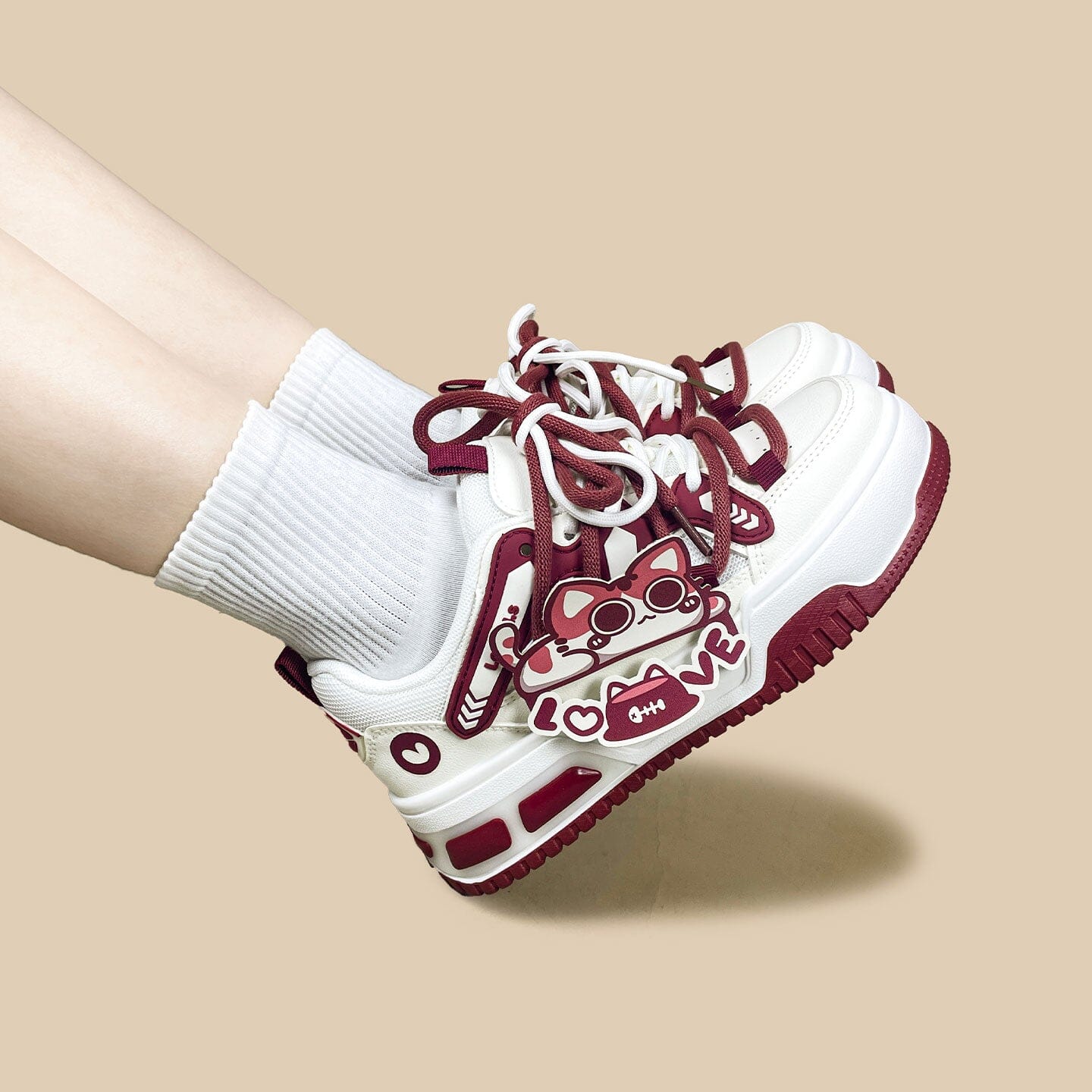 *CLEARANCE* Sweetheart Meow Chunky Casual Red Sneakers – Unisex - Image 8