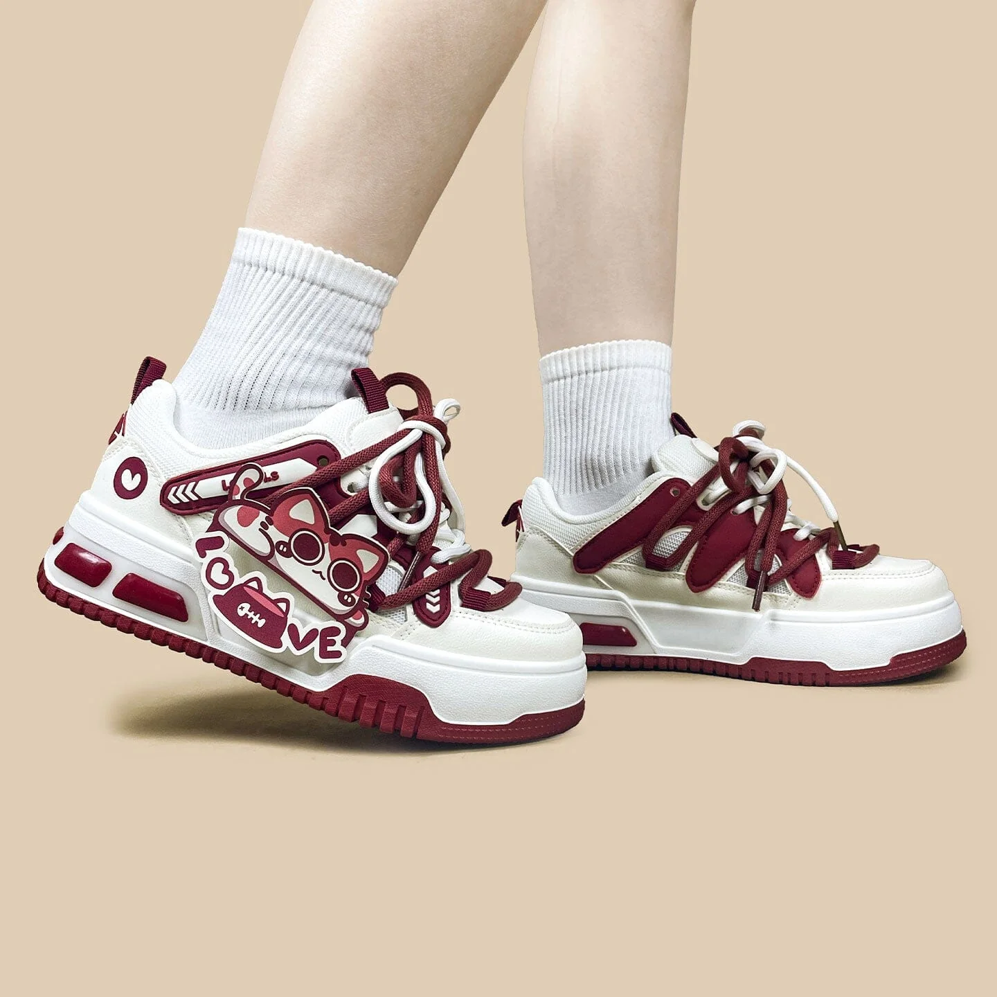 *CLEARANCE* Sweetheart Meow Chunky Casual Red Sneakers – Unisex - Image 9