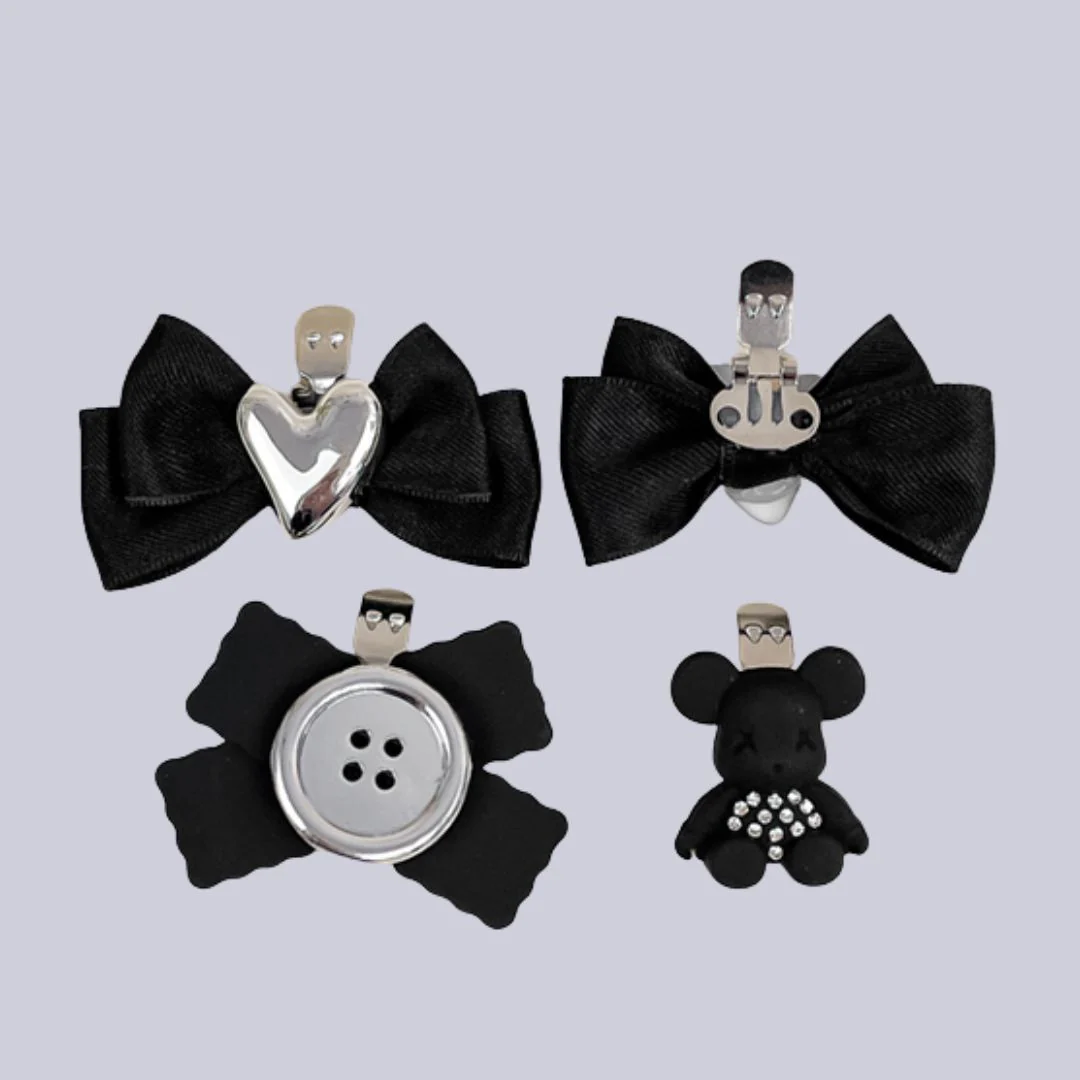 Dark Bear & Button Bow Kawaii Clip Set - Image 2