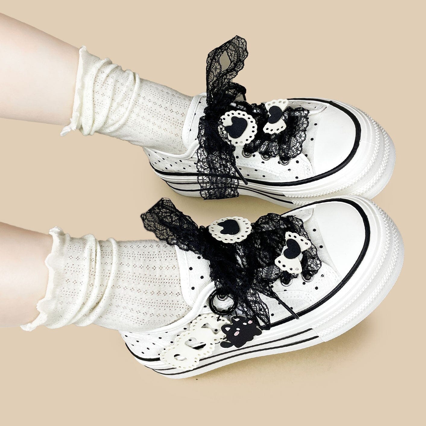 Dark Romance Polka Dot Cat Platform Sneakers – Women's - Image 6