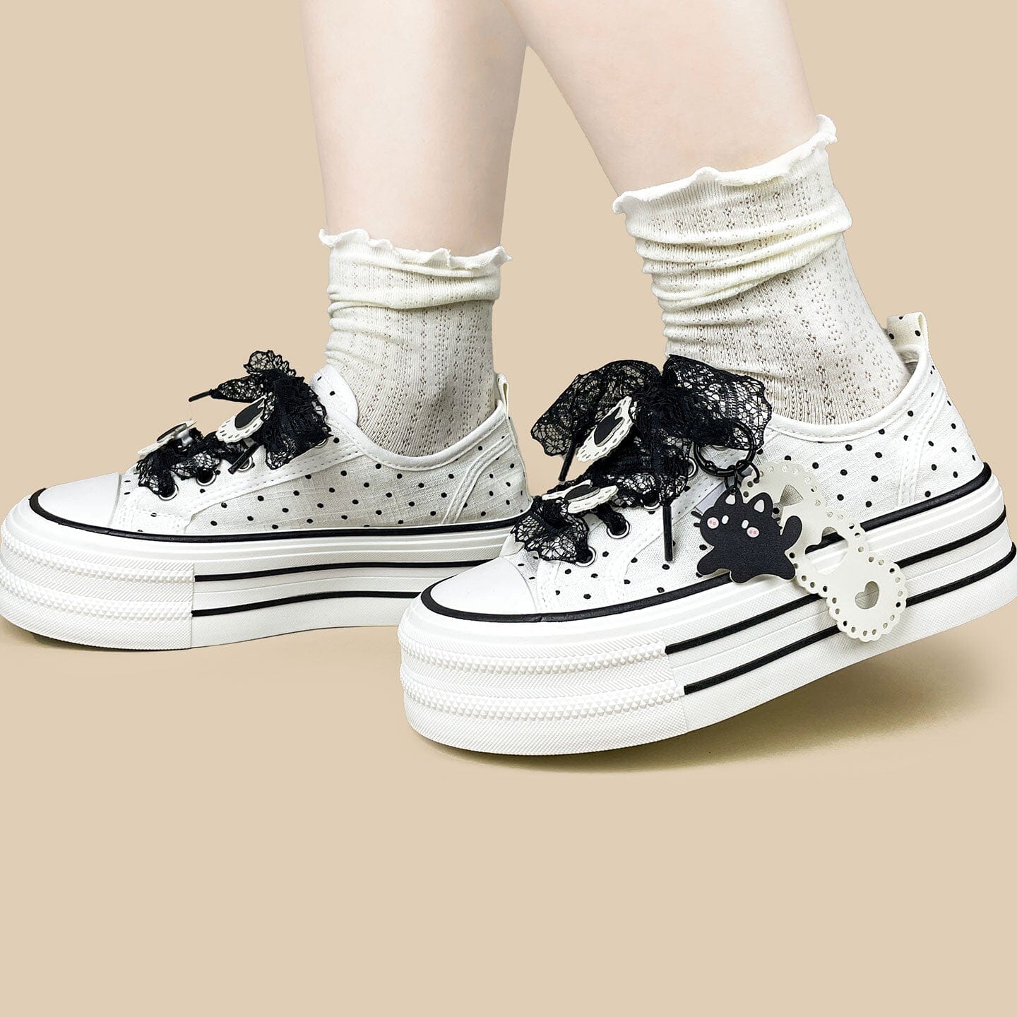 Dark Romance Polka Dot Cat Platform Sneakers – Women's - Image 7