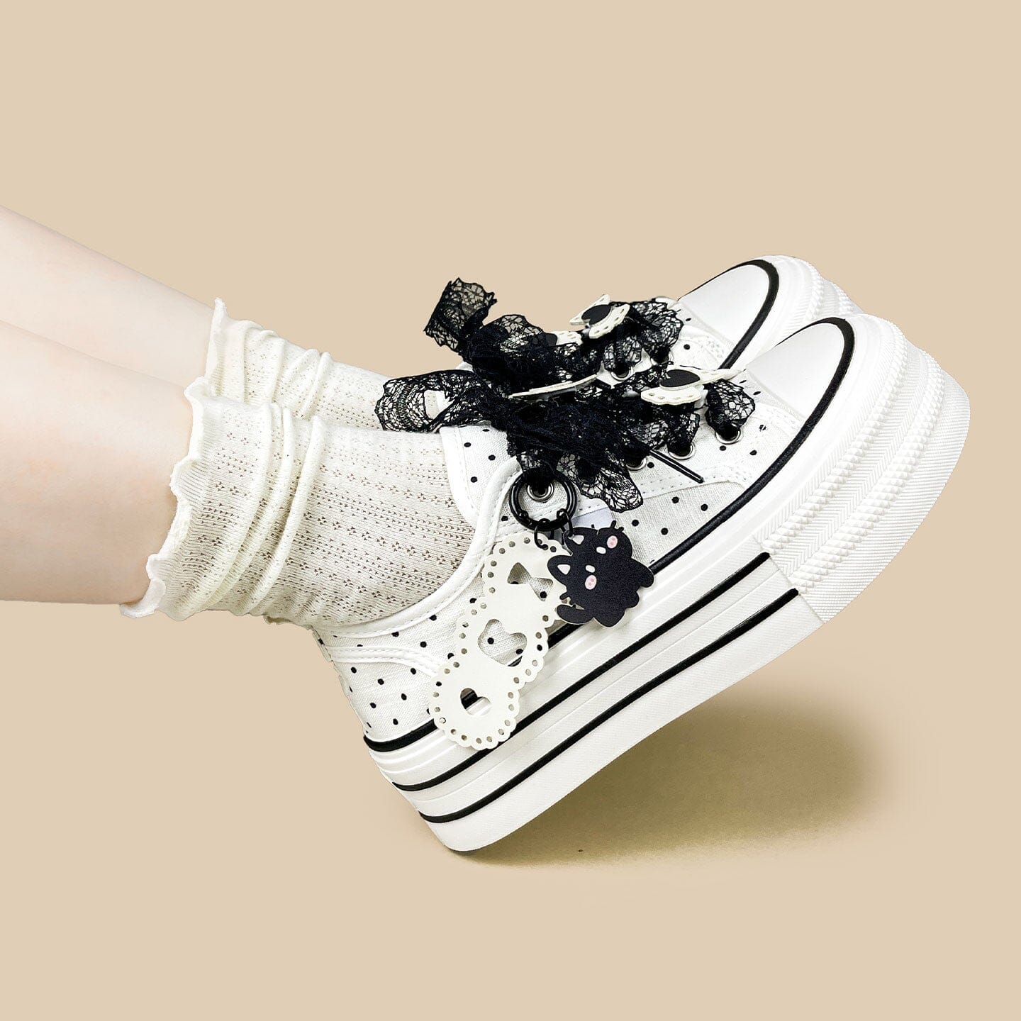 Dark Romance Polka Dot Cat Platform Sneakers – Women's - Image 9