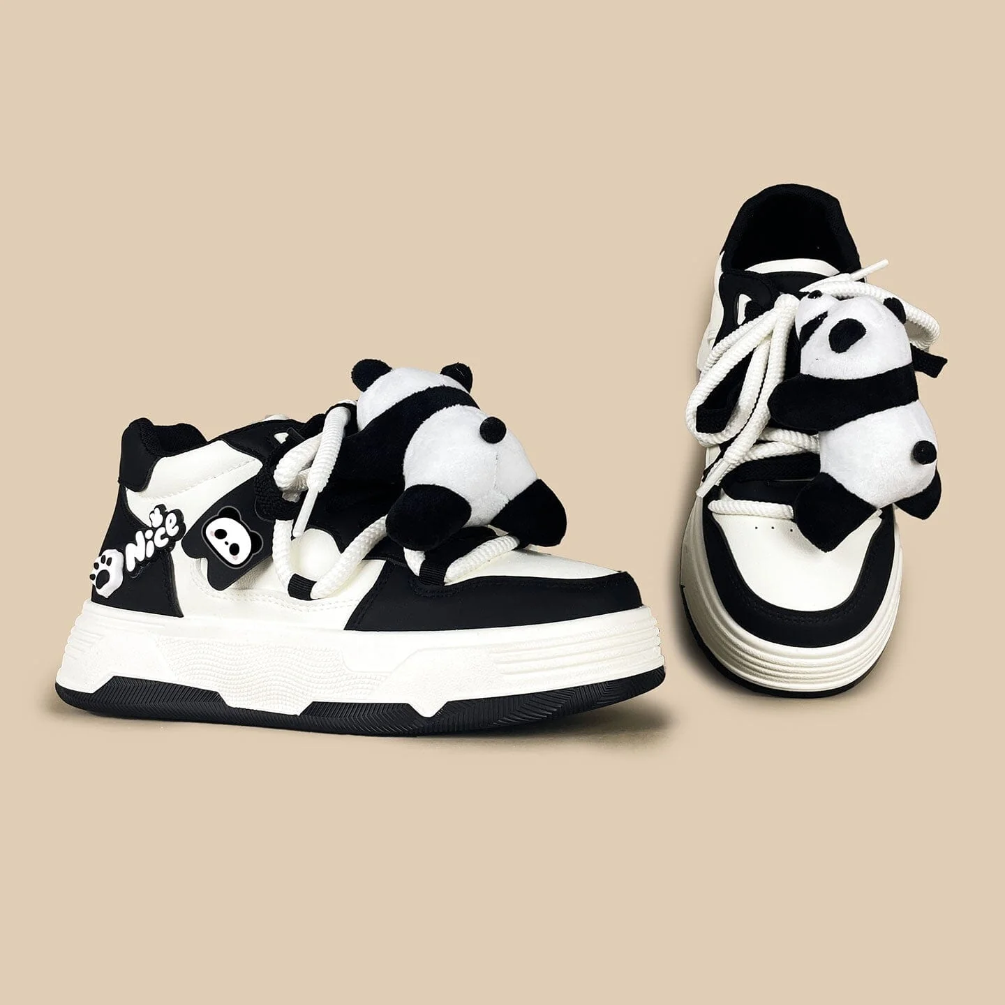 Happy Panda Plush Chunky Mid Top Shoes – Women's - Image 3