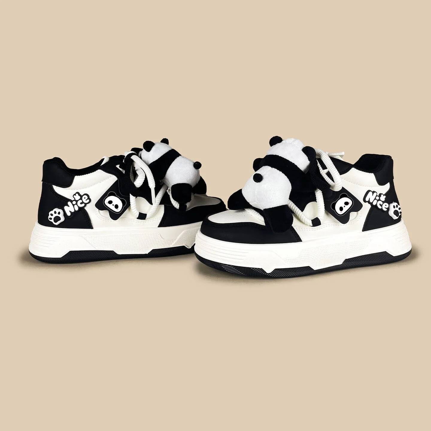 Happy Panda Plush Chunky Mid Top Shoes – Women's - Image 4