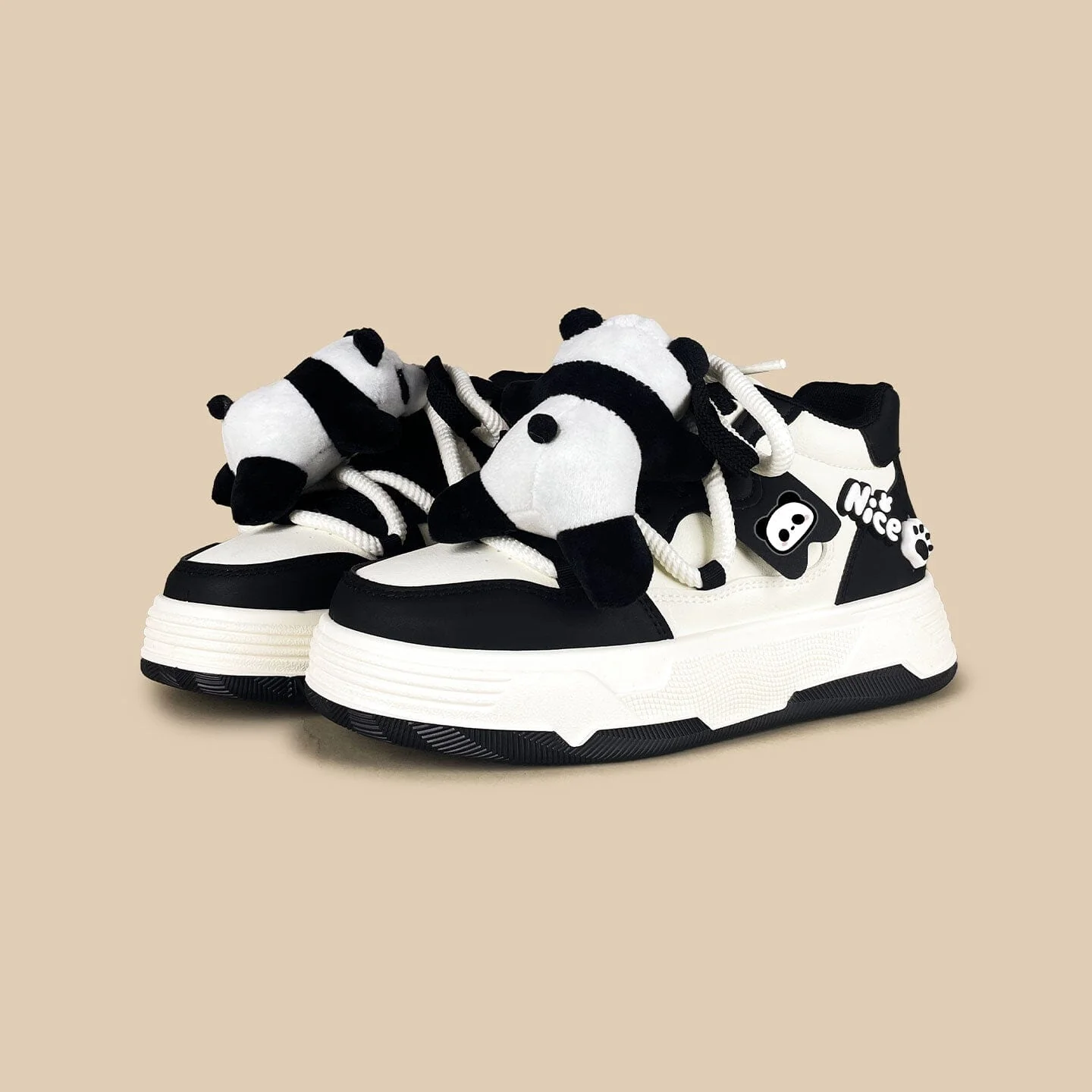 Happy Panda Plush Chunky Mid Top Shoes – Women's - Image 5