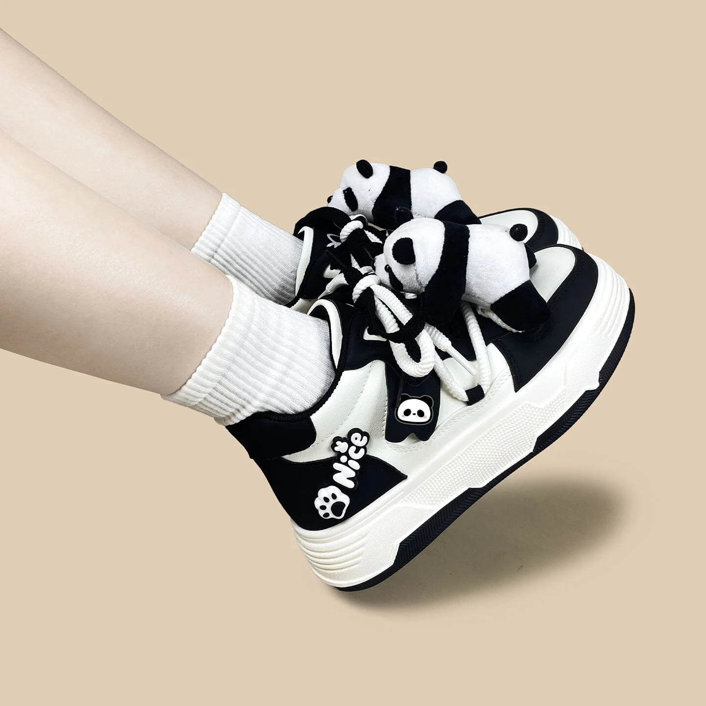 Happy Panda Plush Chunky Mid Top Shoes – Women's - Image 6