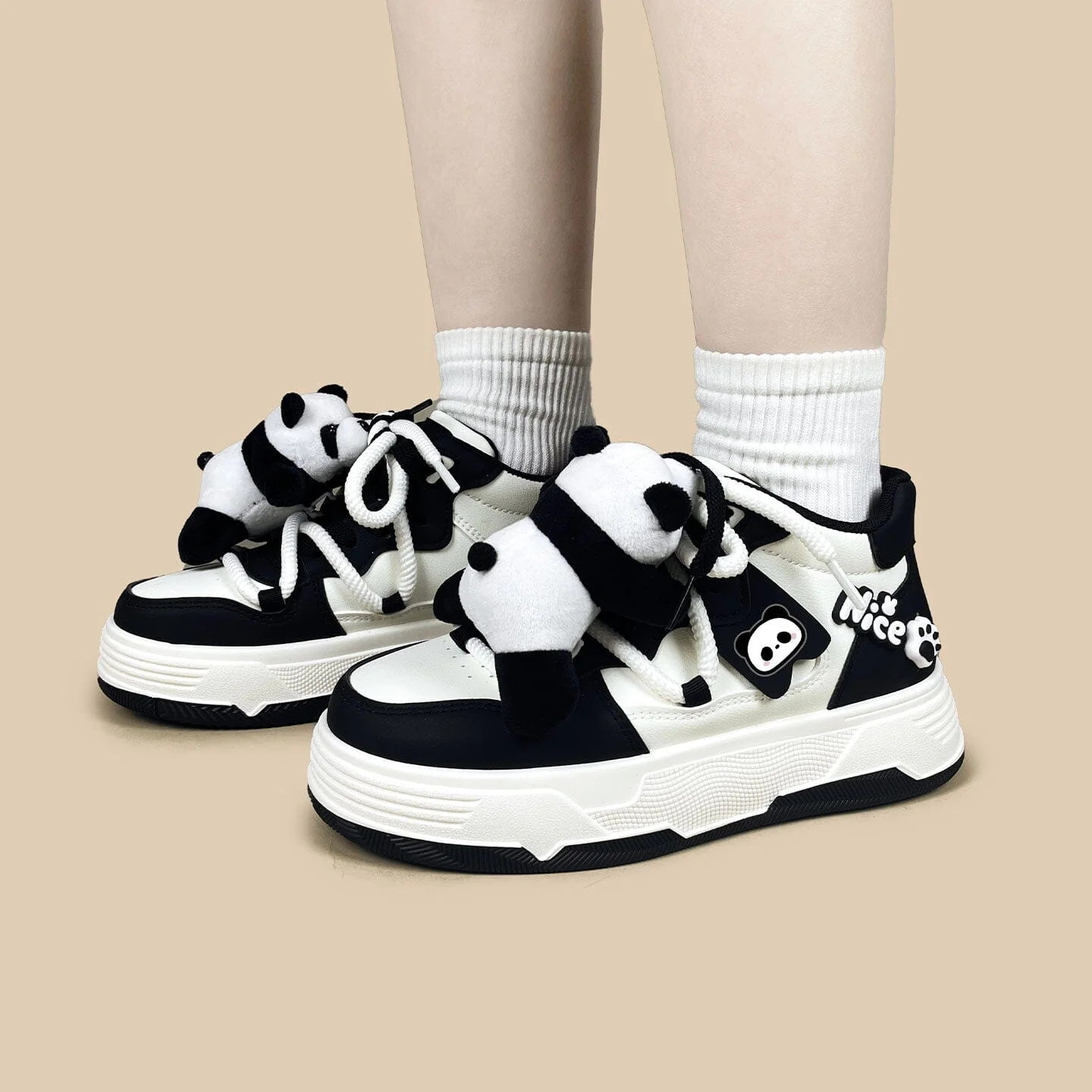 Happy Panda Plush Chunky Mid Top Shoes – Women's - Image 8