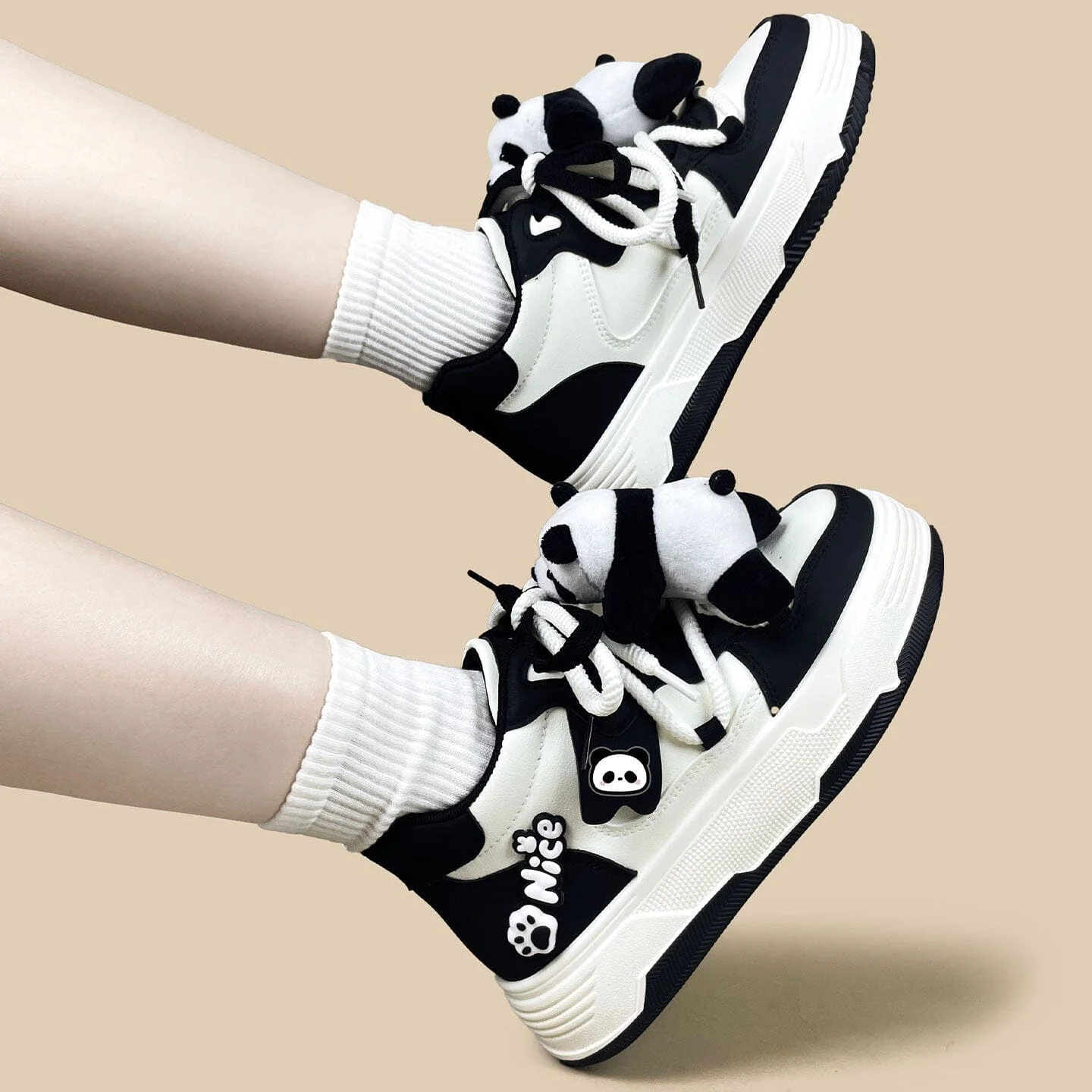 Happy Panda Plush Chunky Mid Top Shoes – Women's - Image 9