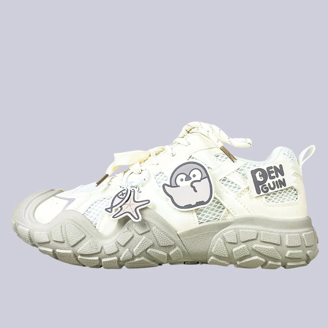 Haru the Penguin Kawaii Cream Chunky Sneakers – Women's
