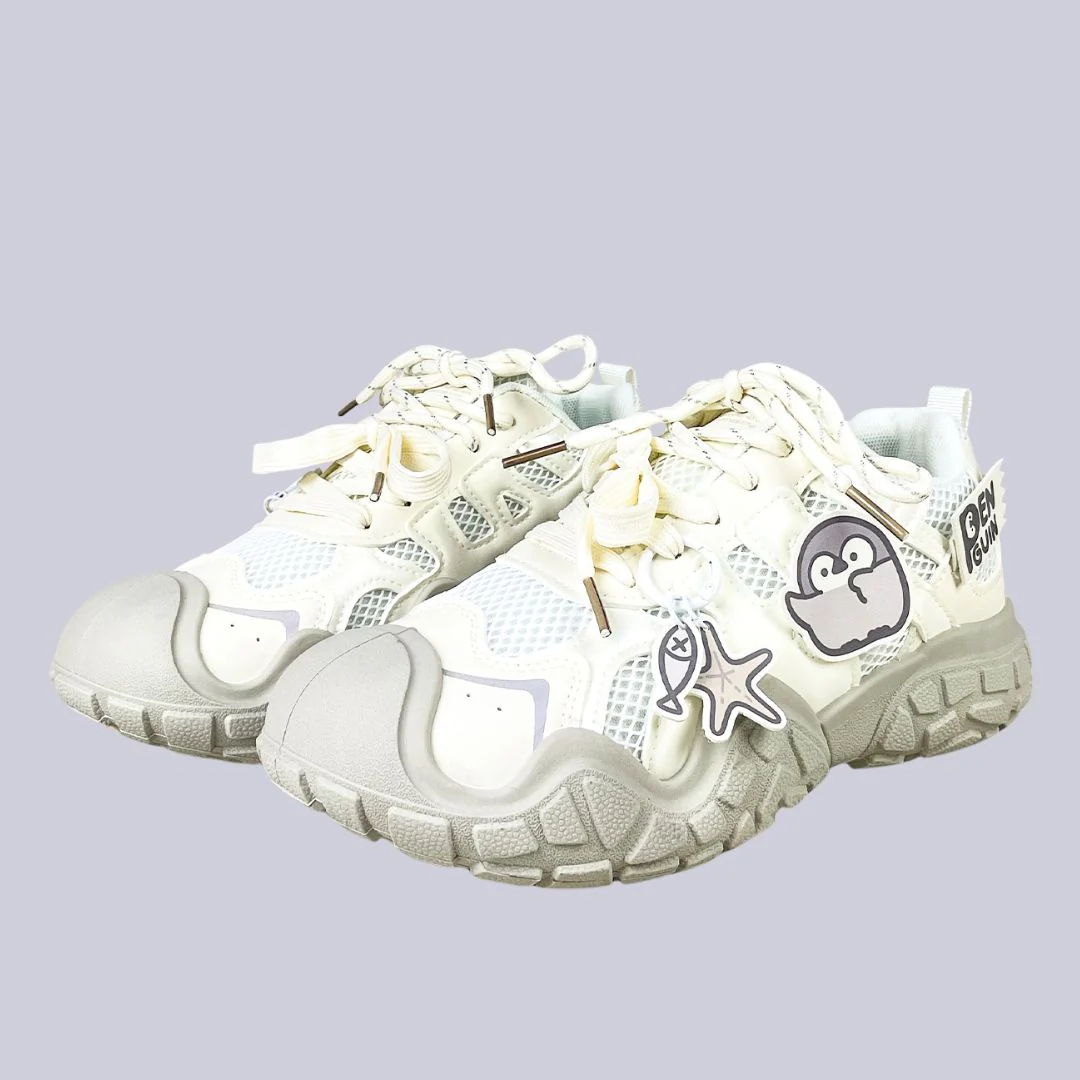 Haru the Penguin Kawaii Cream Chunky Sneakers – Women's - Image 2