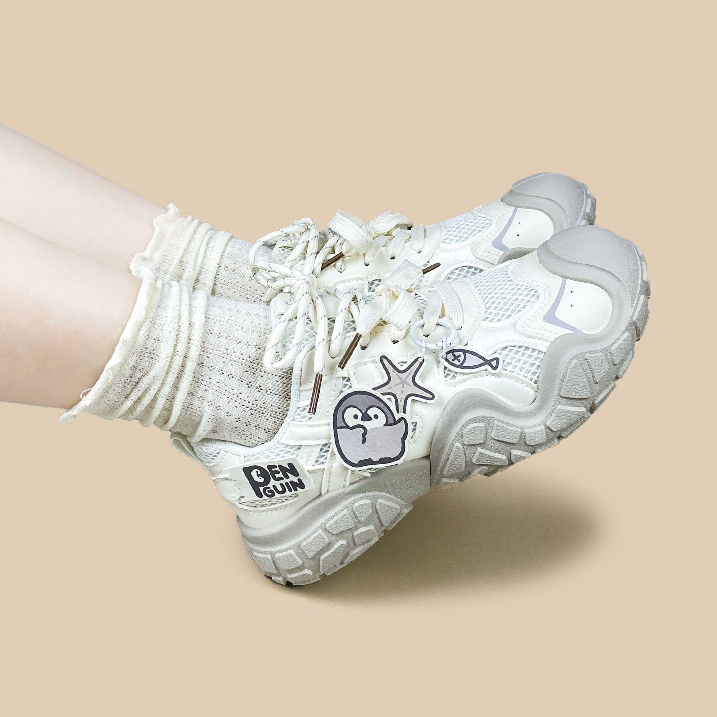 Haru the Penguin Kawaii Cream Chunky Sneakers – Women's - Image 6