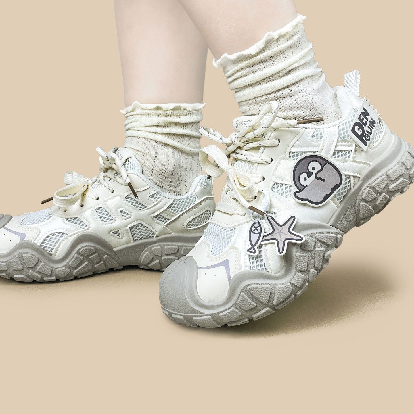 Haru the Penguin Kawaii Cream Chunky Sneakers – Women's - Image 7
