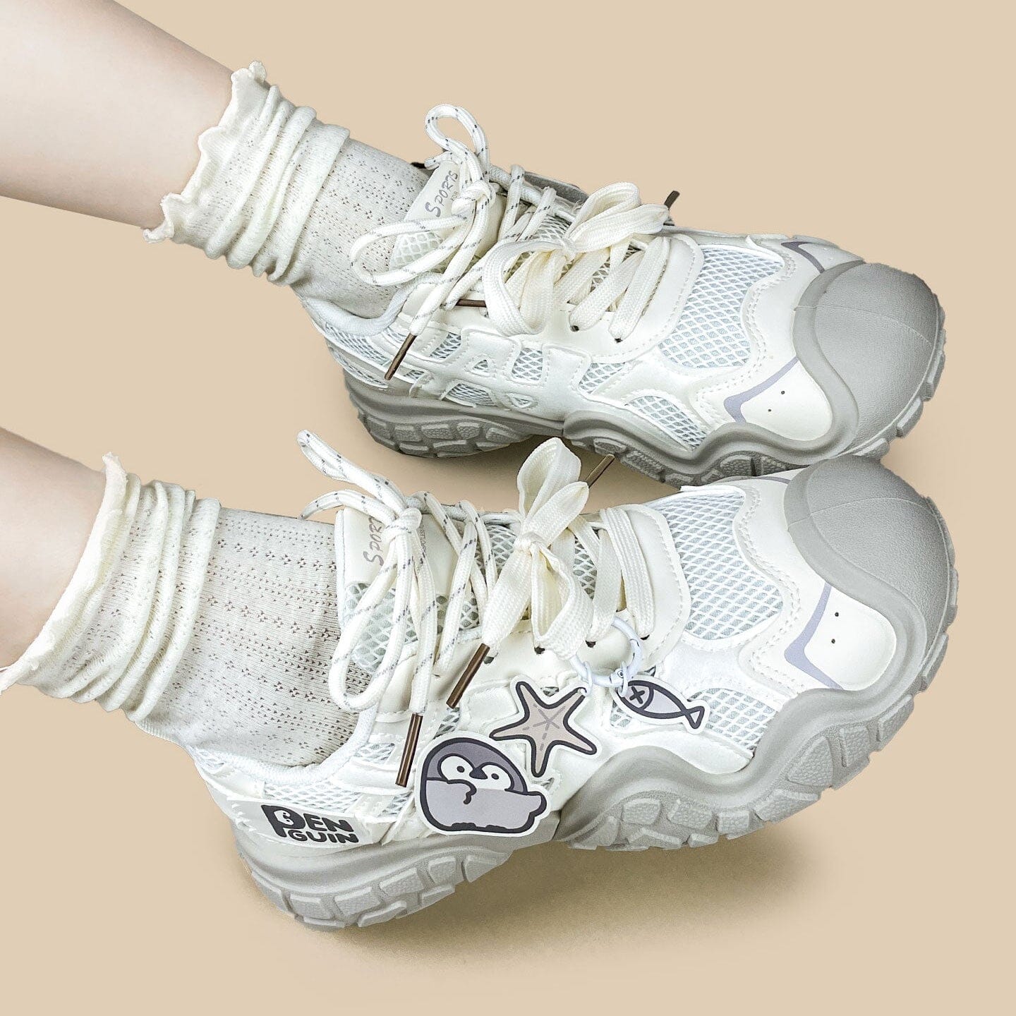 Haru the Penguin Kawaii Cream Chunky Sneakers – Women's - Image 8