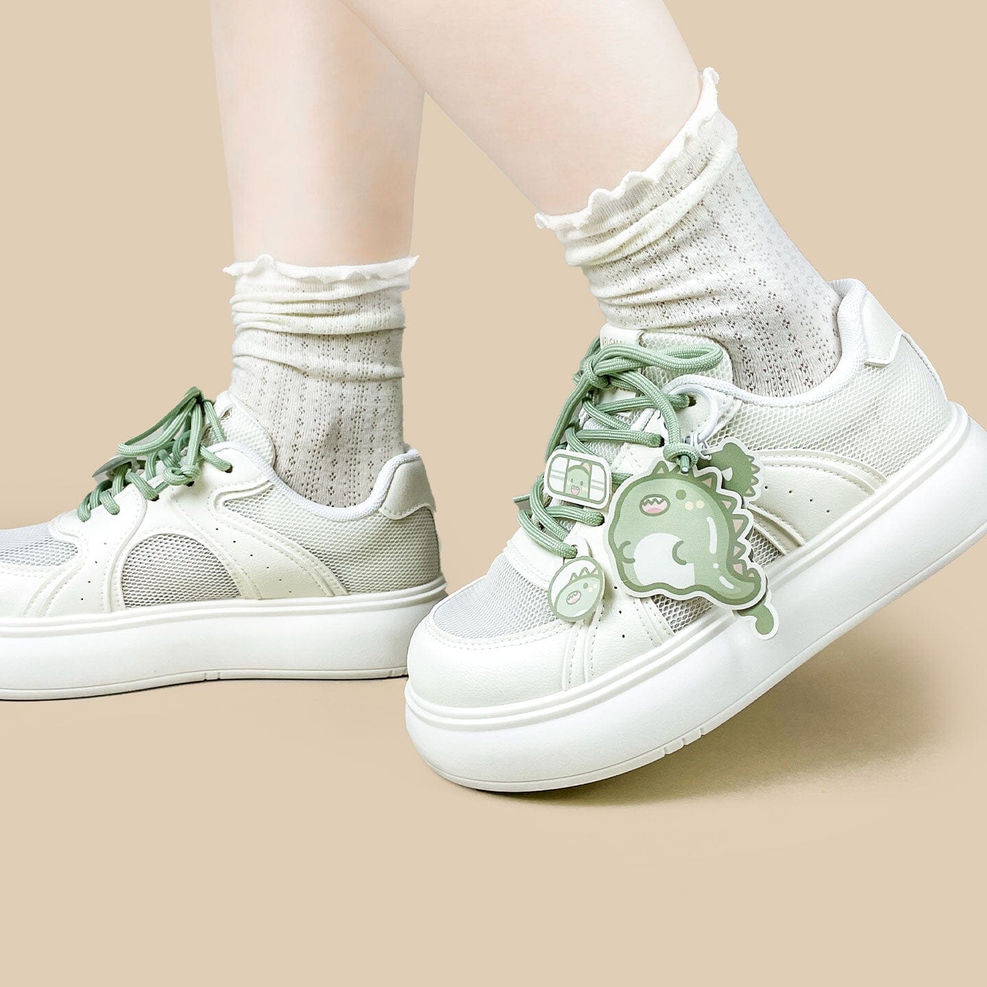 Matcha Dino Rawr Chunky Mesh Platform Sneakers – Women's - Image 6