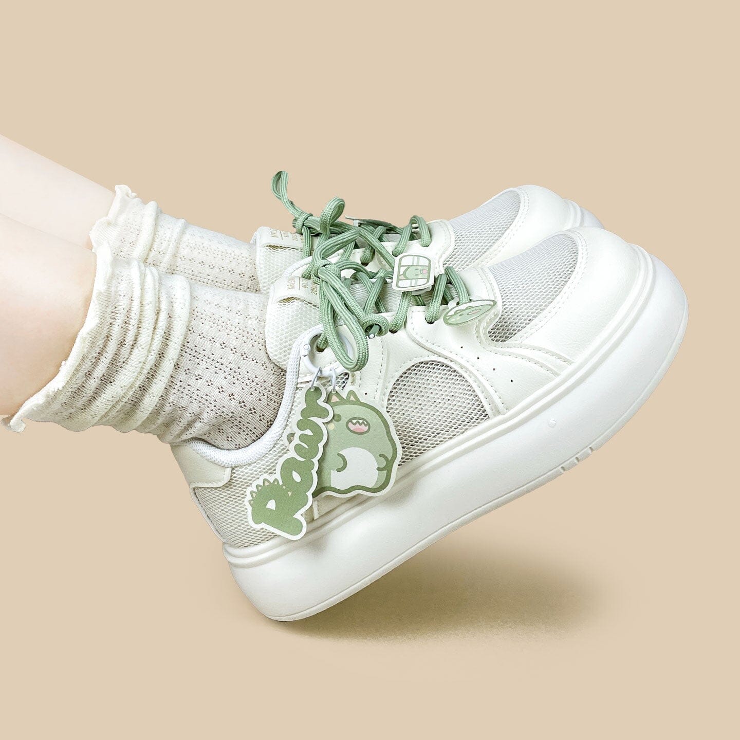 Matcha Dino Rawr Chunky Mesh Platform Sneakers – Women's - Image 8
