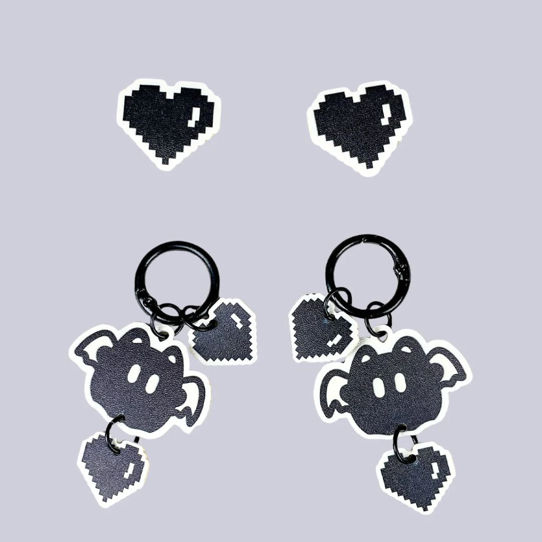 Pixel Black Heart Dark Kawaii Charm Set