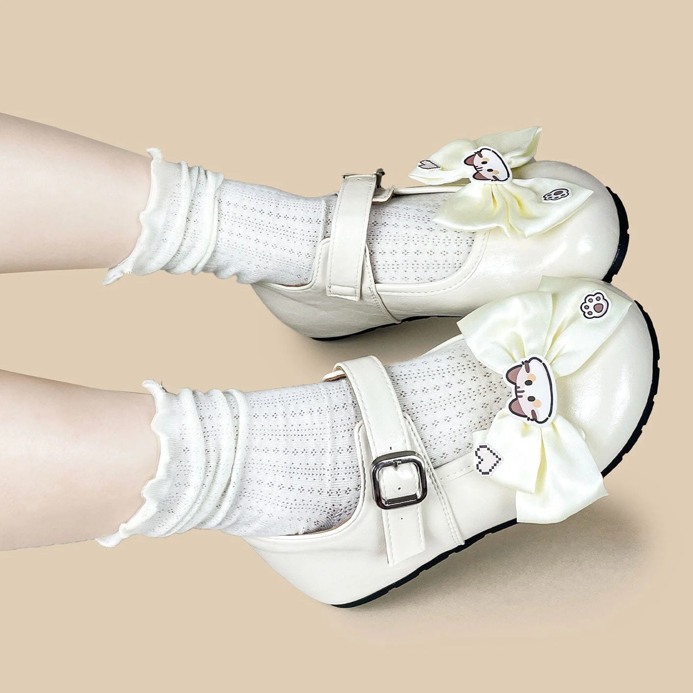 Porcelain Neko Bow Kawaii Flat Mary Janes – Women's - Image 6
