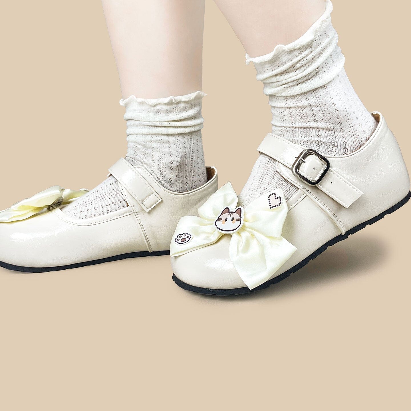 Porcelain Neko Bow Kawaii Flat Mary Janes – Women's - Image 7
