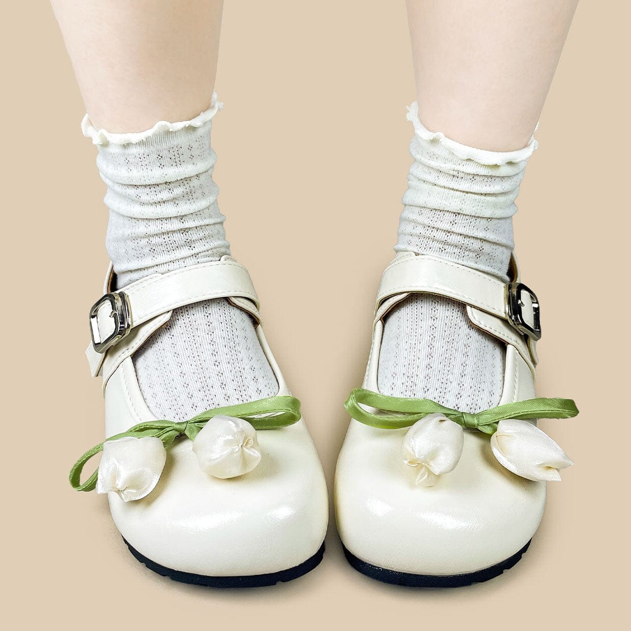 Porcelain Tulip Bow Kawaii Flat Mary Janes – Women's - Image 6