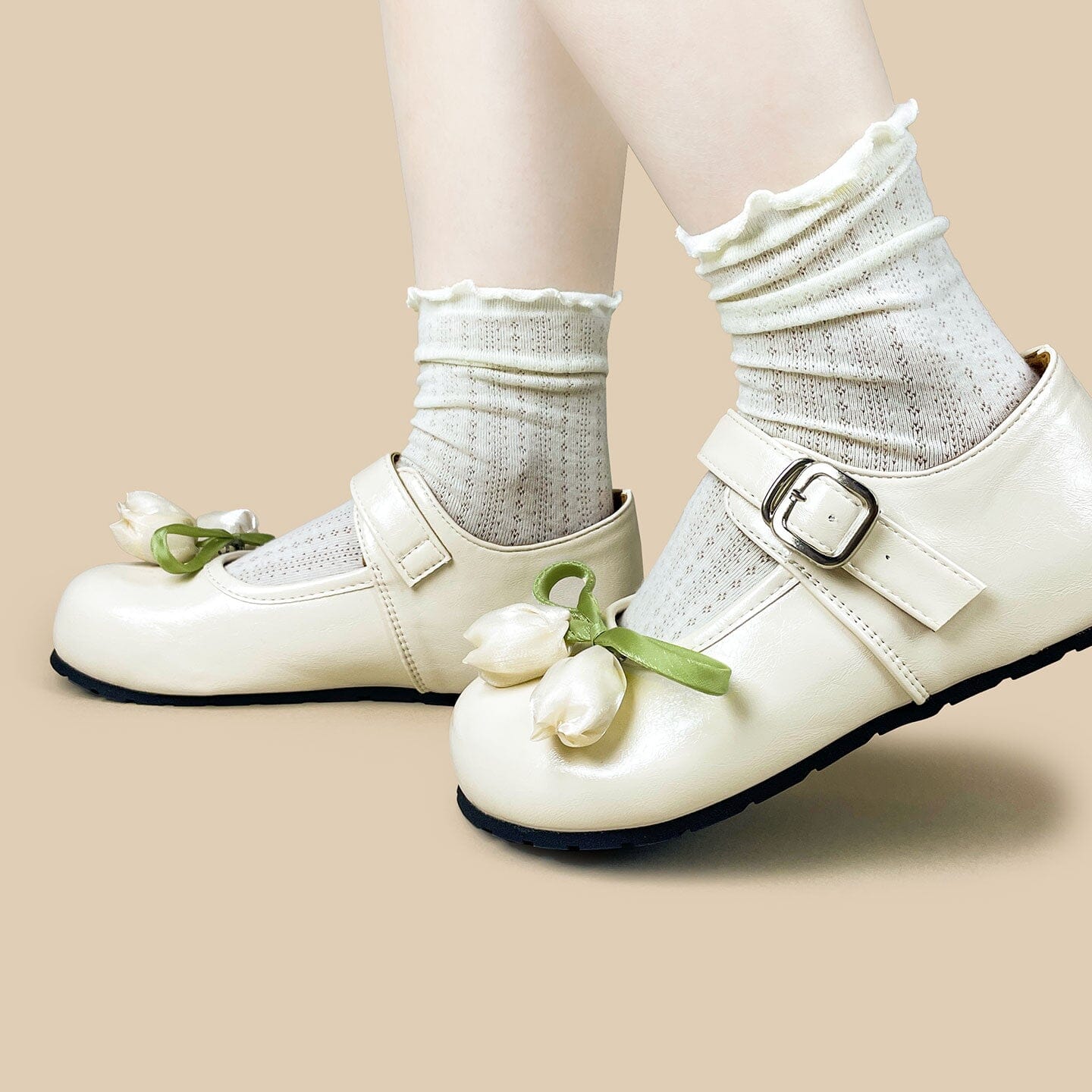 Porcelain Tulip Bow Kawaii Flat Mary Janes – Women's - Image 8