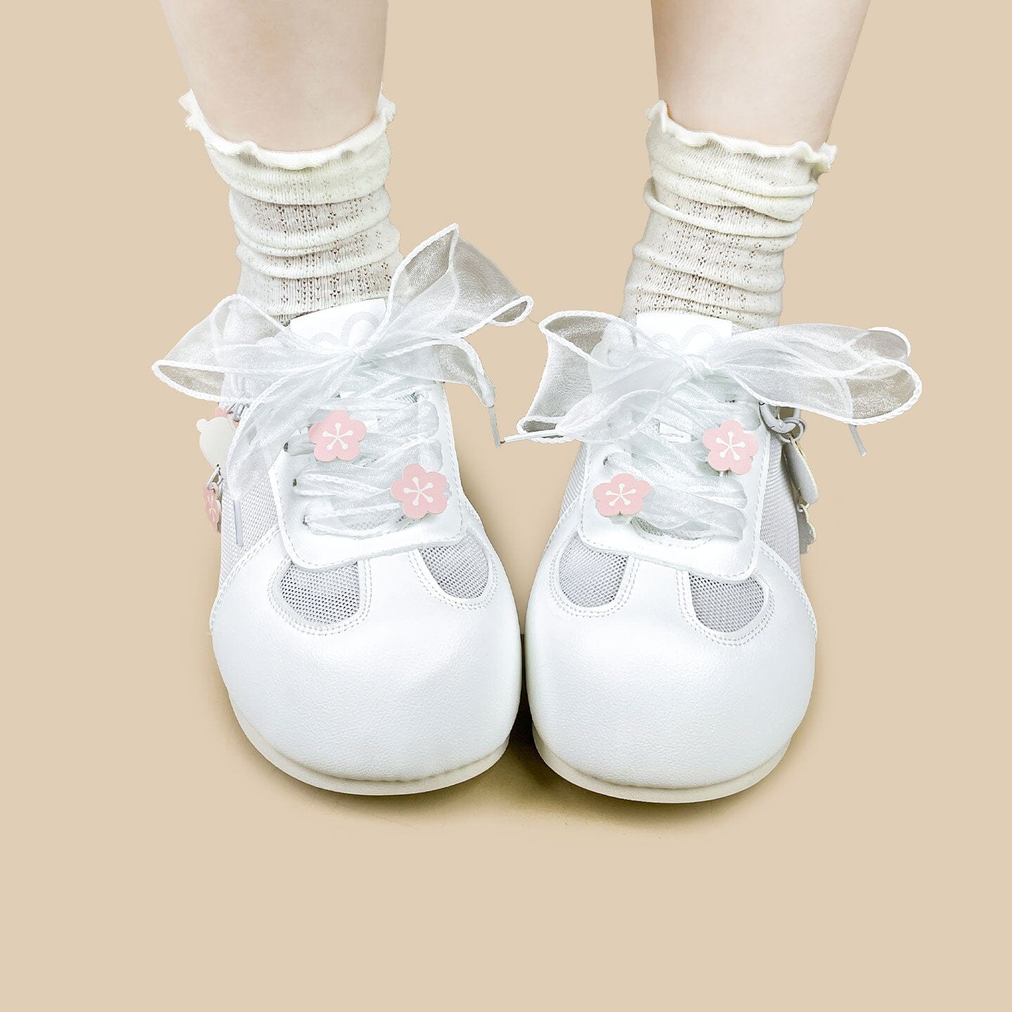 Sakura Bunny Charm White Mesh Sneakers – Women’s - Image 6