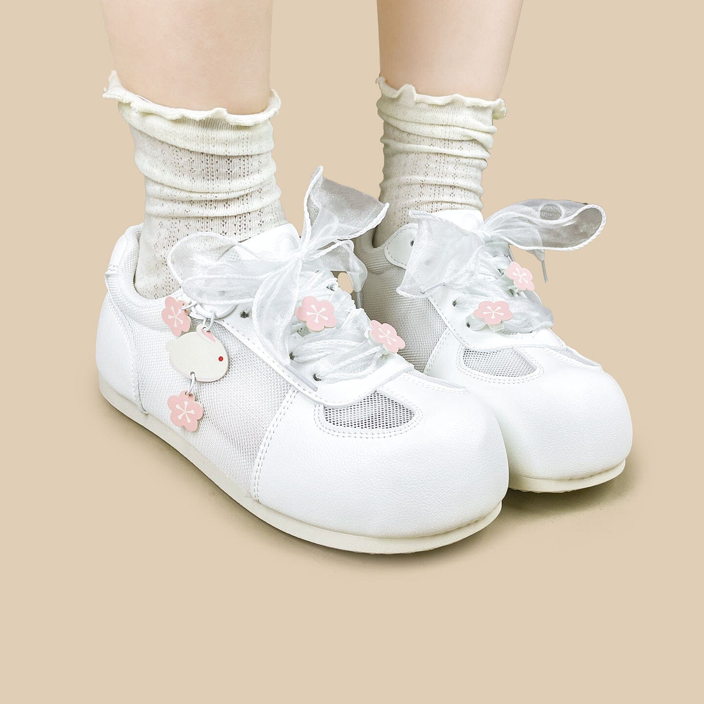 Sakura Bunny Charm White Mesh Sneakers – Women’s - Image 7