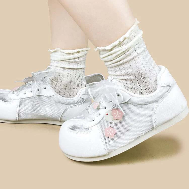 Sakura Bunny Charm White Mesh Sneakers – Women’s - Image 9