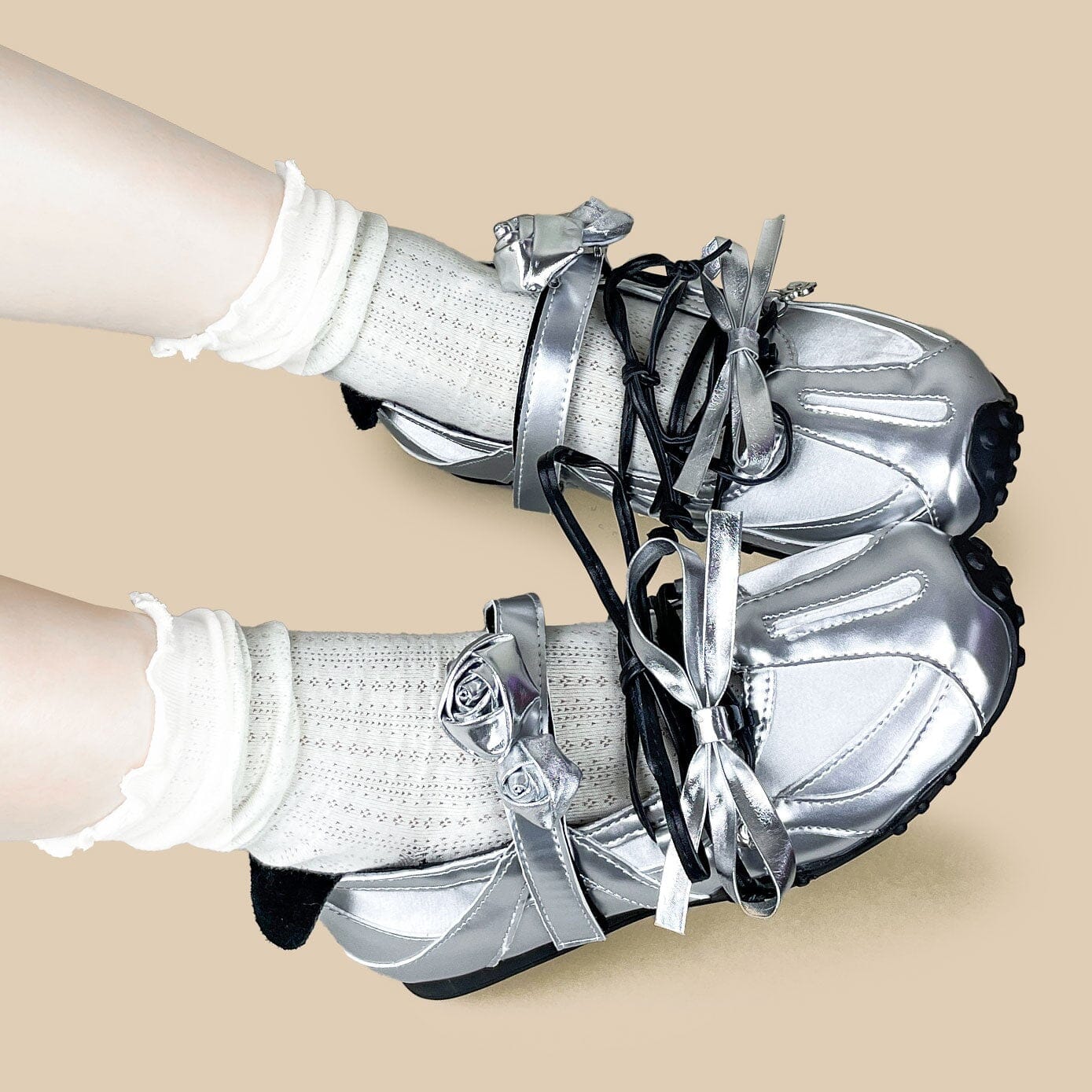 Silver Rose Ribbon Kawaii Sneakers – Women's - Image 10