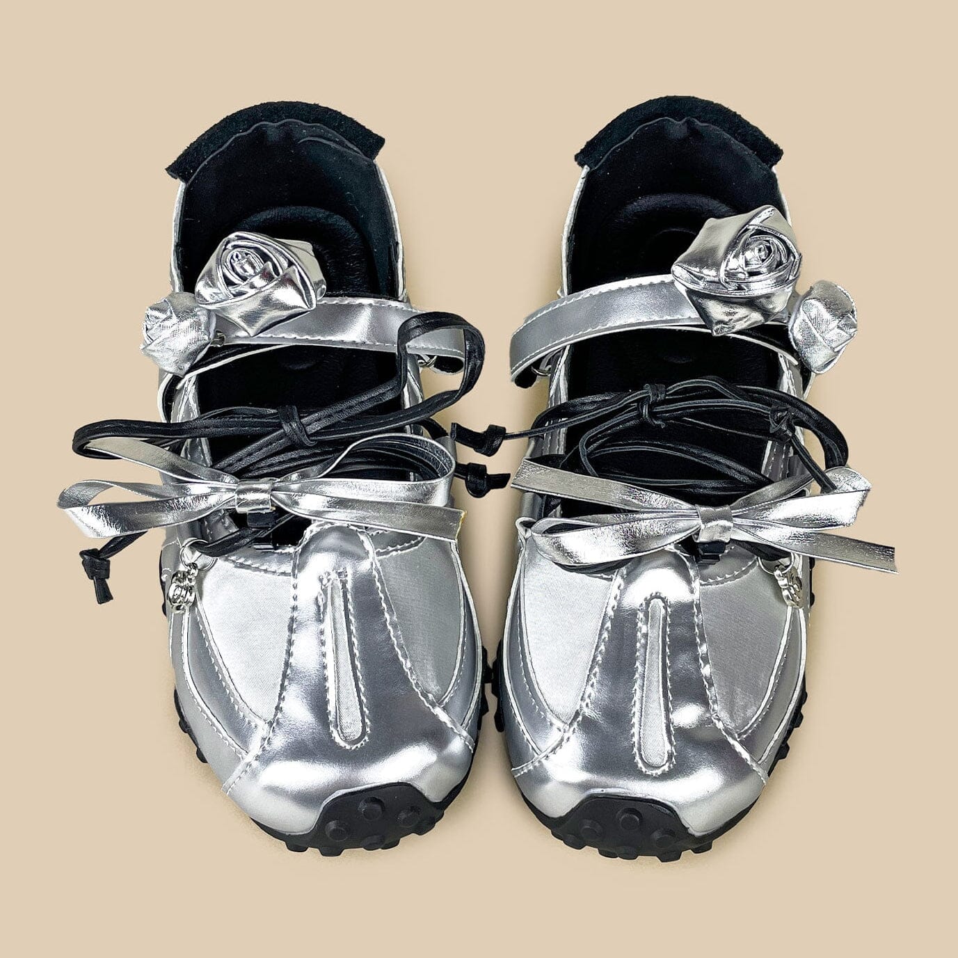 Silver Rose Ribbon Kawaii Sneakers – Women's - Image 4