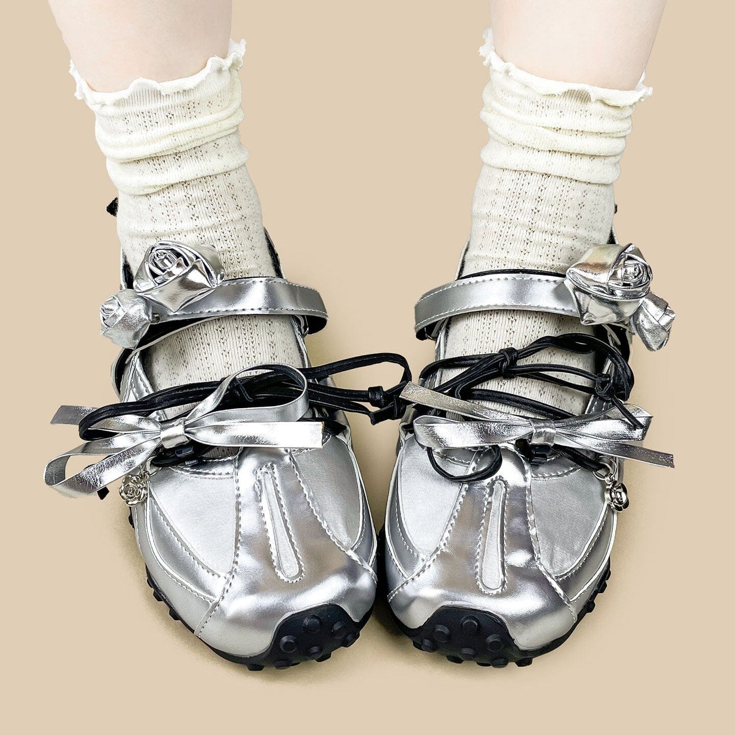 Silver Rose Ribbon Kawaii Sneakers – Women's - Image 9