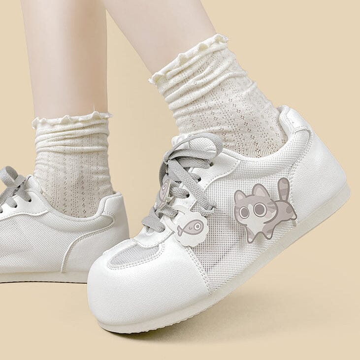 Tabby & Fish Kawaii White Mesh Sneakers – Women’s - Image 10