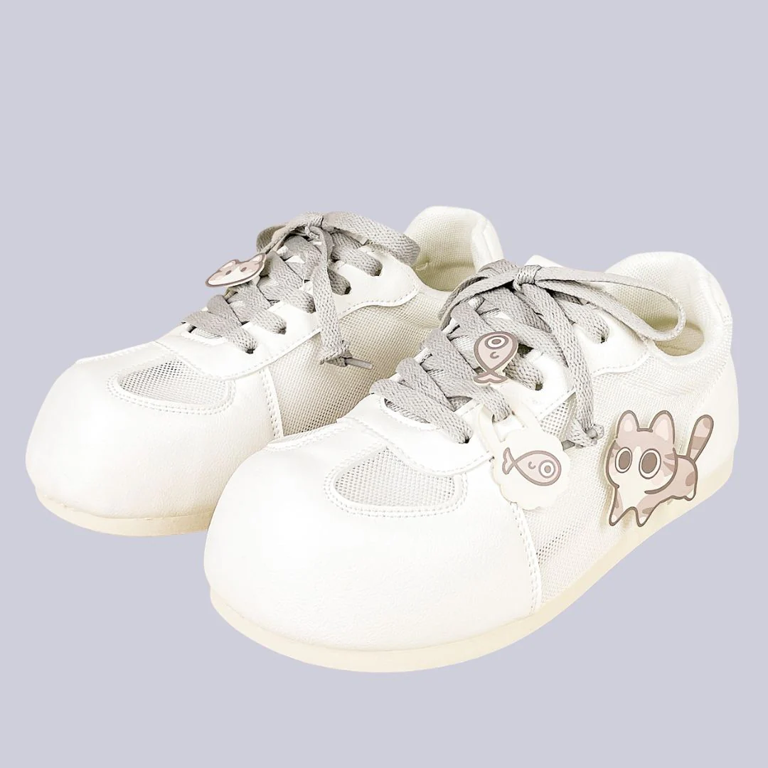 Tabby & Fish Kawaii White Mesh Sneakers – Women’s - Image 2