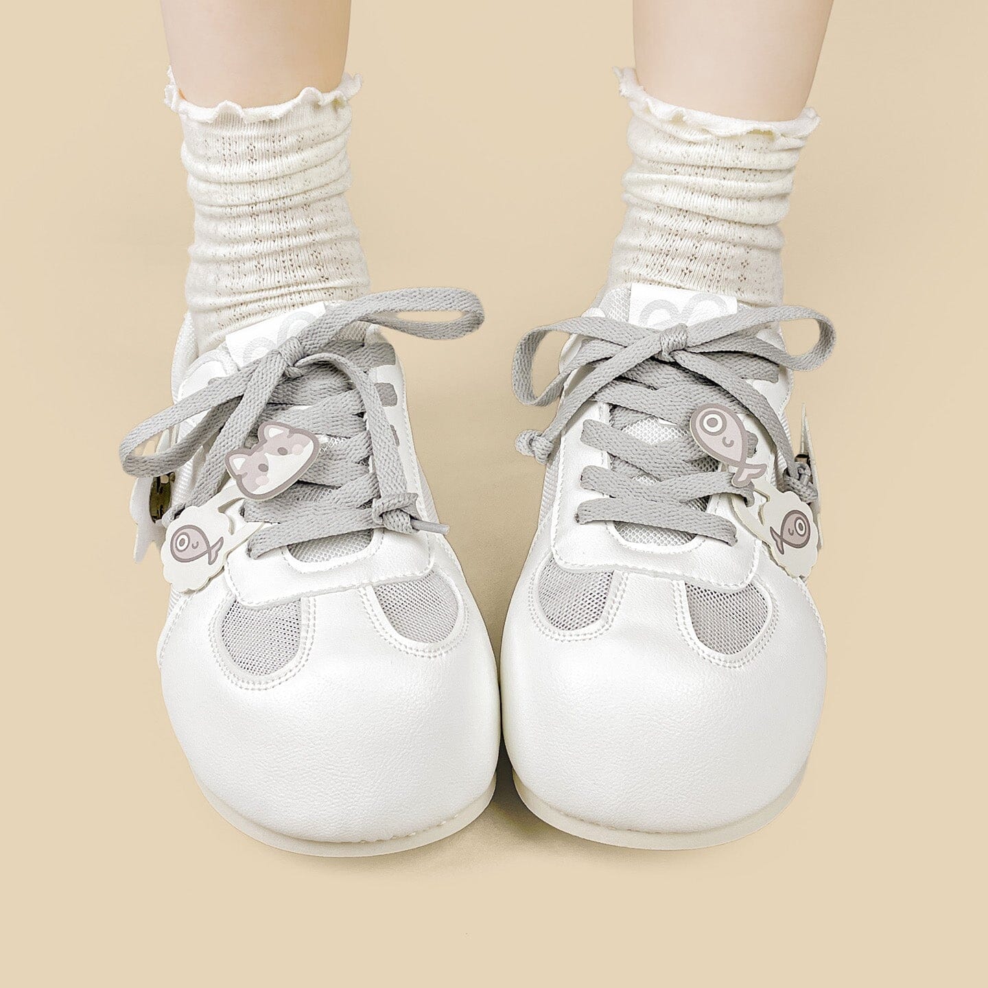 Tabby & Fish Kawaii White Mesh Sneakers – Women’s - Image 7