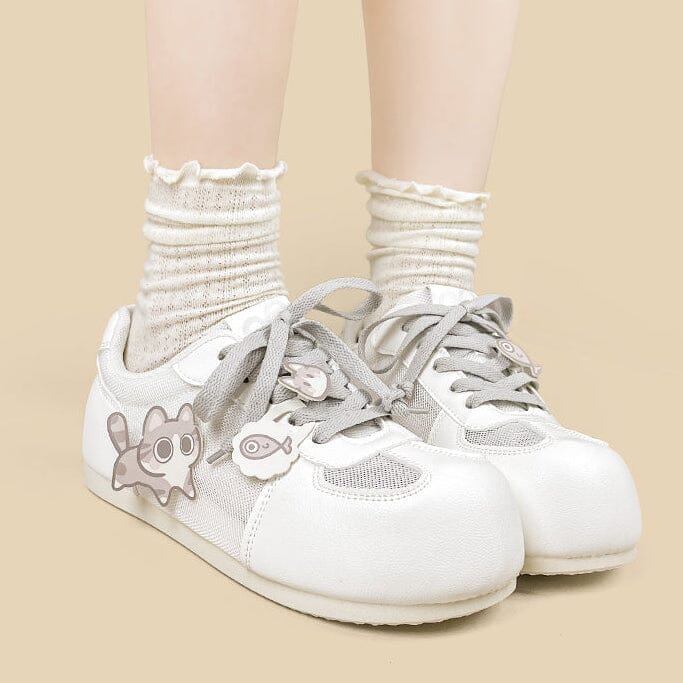 Tabby & Fish Kawaii White Mesh Sneakers – Women’s - Image 9