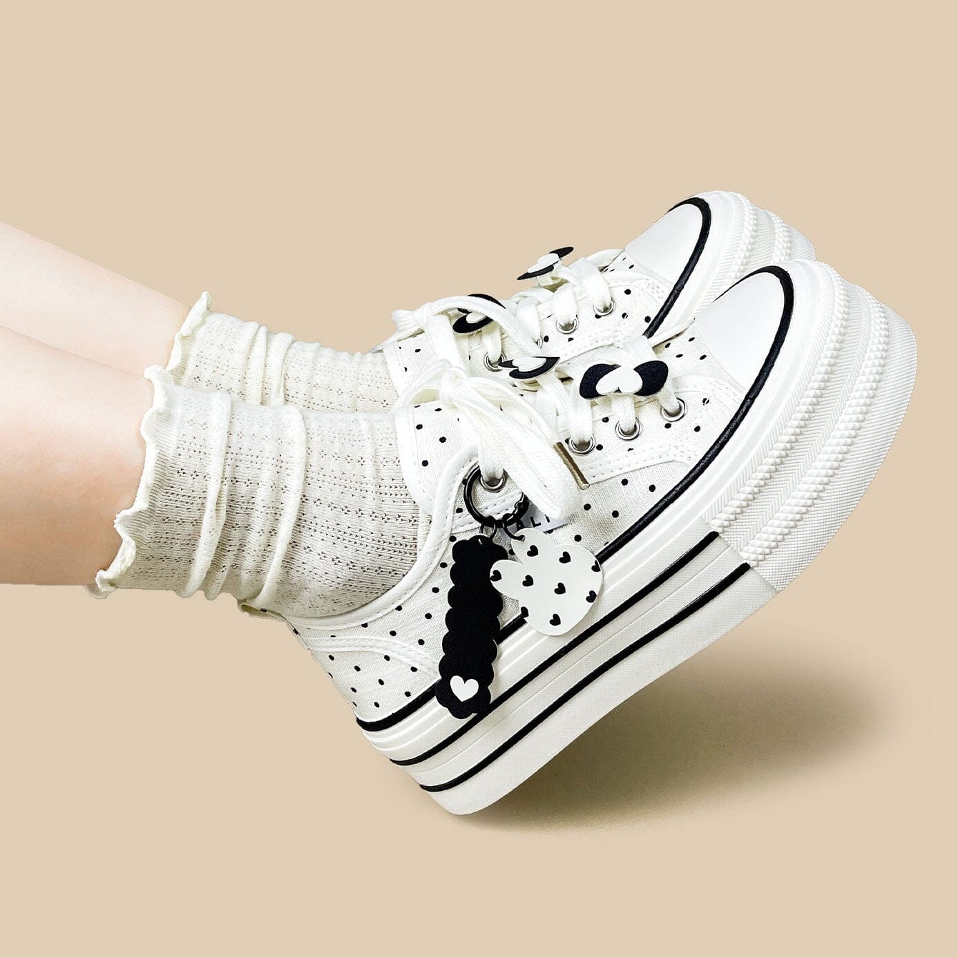Y2K Heart Bunny Polka Dot Platform Canvas Sneakers – Women's - Image 8